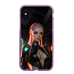 Чехол iPhone XS Max матовый Красивая девушка киберпанк, цвет: 3D-фиолетовый
