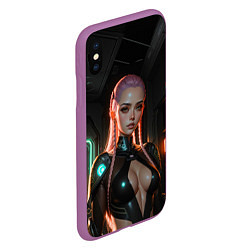 Чехол iPhone XS Max матовый Красивая девушка киберпанк, цвет: 3D-фиолетовый — фото 2