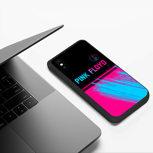 Чехол iPhone XS Max матовый Pink Floyd - neon gradient: символ сверху / 3D-Черный – фото 3