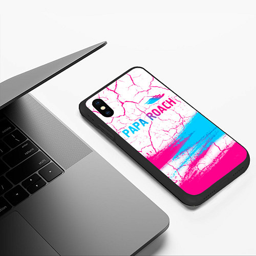 Чехол iPhone XS Max матовый Papa Roach neon gradient style: символ сверху / 3D-Черный – фото 3