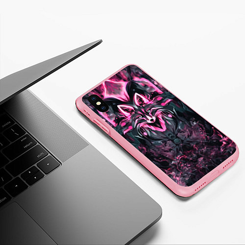 Чехол iPhone XS Max матовый Розовый лис в стиле арт / 3D-Баблгам – фото 3