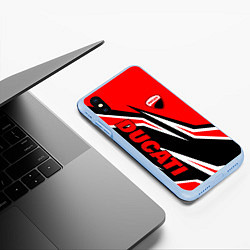 Чехол iPhone XS Max матовый Ducati- red stripes, цвет: 3D-голубой — фото 2