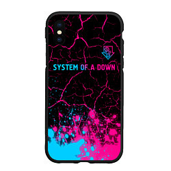 Чехол iPhone XS Max матовый System of a Down - neon gradient: символ сверху, цвет: 3D-черный