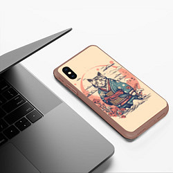 Чехол iPhone XS Max матовый Кот-самурай, цвет: 3D-коричневый — фото 2
