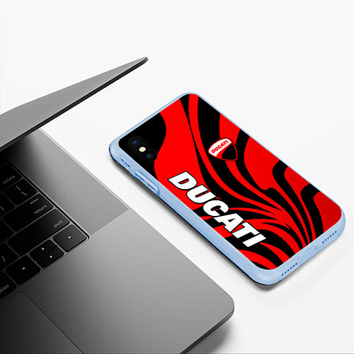 Чехол iPhone XS Max матовый Ducati - red stripes / 3D-Голубой – фото 3