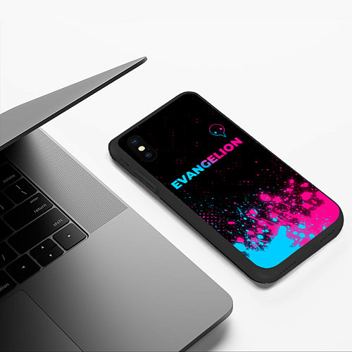 Чехол iPhone XS Max матовый Evangelion - neon gradient: символ сверху / 3D-Черный – фото 3