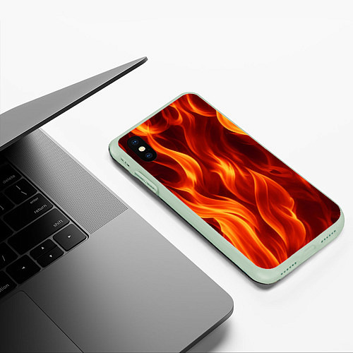 Чехол iPhone XS Max матовый Пламя огня / 3D-Салатовый – фото 3