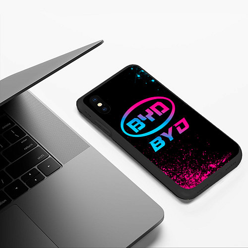 Чехол iPhone XS Max матовый BYD - neon gradient / 3D-Черный – фото 3