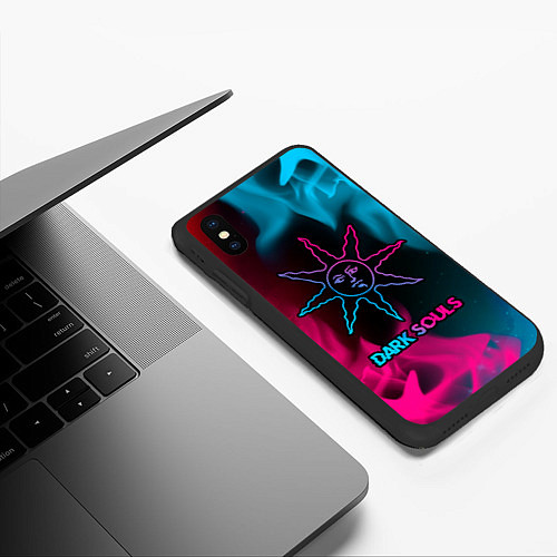 Чехол iPhone XS Max матовый Dark Souls - neon gradient / 3D-Черный – фото 3