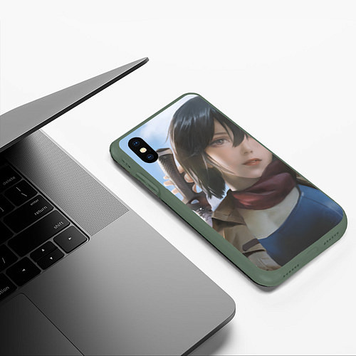 Чехол iPhone XS Max матовый Атака Титанов Mikasa Ackerman / 3D-Темно-зеленый – фото 3