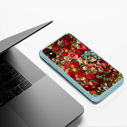 Чехол iPhone XS Max матовый Платок цветочный узор, цвет: 3D-мятный — фото 2