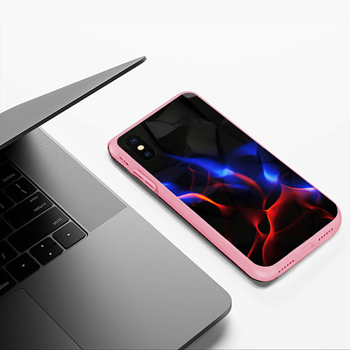 Чехол iPhone XS Max матовый Красное и синие свечение от черных плит / 3D-Баблгам – фото 3