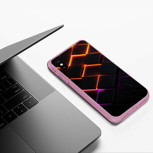 Чехол iPhone XS Max матовый Неоновые световые плиты / 3D-Розовый – фото 3