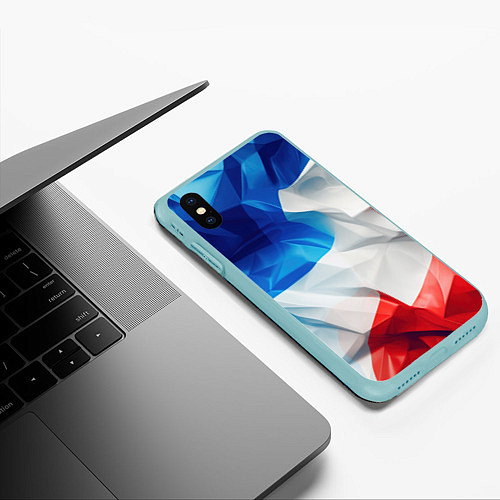 Чехол iPhone XS Max матовый Абстракция в цветах флага РФ / 3D-Мятный – фото 3