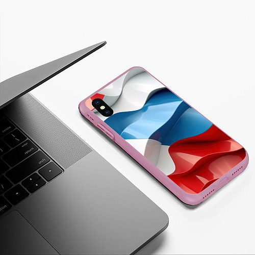 Чехол iPhone XS Max матовый Абстракция в цветах флага РФ / 3D-Розовый – фото 3