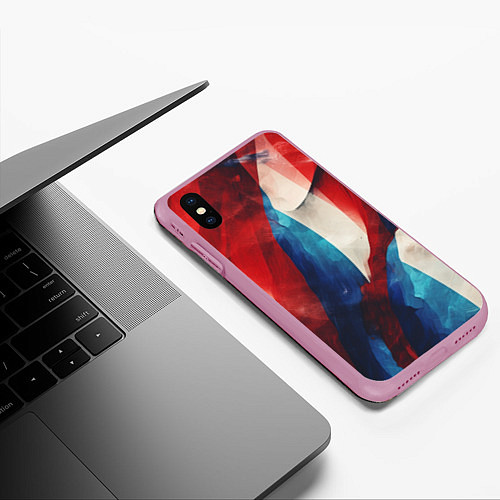 Чехол iPhone XS Max матовый Абстракция в цветах флага РФ / 3D-Розовый – фото 3