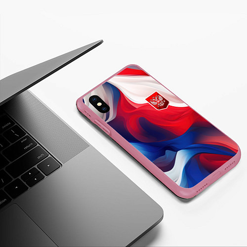 Чехол iPhone XS Max матовый Красный герб России / 3D-Малиновый – фото 3