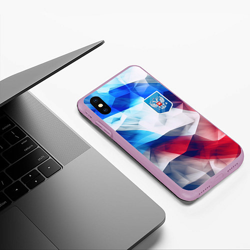 Чехол iPhone XS Max матовый Абстракция герб России / 3D-Сиреневый – фото 3