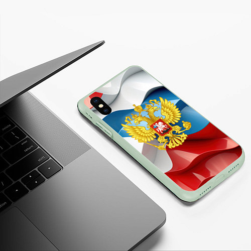 Чехол iPhone XS Max матовый Герб России триколор / 3D-Салатовый – фото 3