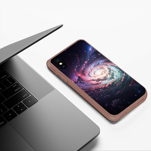 Чехол iPhone XS Max матовый Спиральная галактика в космосе / 3D-Коричневый – фото 3