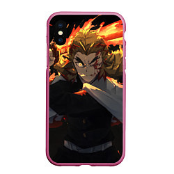 Чехол iPhone XS Max матовый Клинок рассекающий демонов Кёдзюро Рэнгоку, цвет: 3D-малиновый
