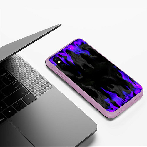 Чехол iPhone XS Max матовый Неоновый огонь и дым / 3D-Сиреневый – фото 3