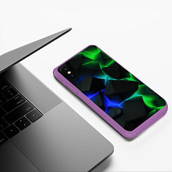Чехол iPhone XS Max матовый Синие и зеленые плиты, цвет: 3D-фиолетовый — фото 2