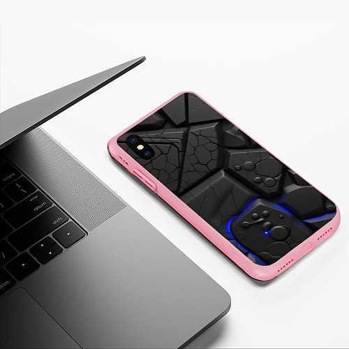 Чехол iPhone XS Max матовый Черные объемные плиты / 3D-Баблгам – фото 3
