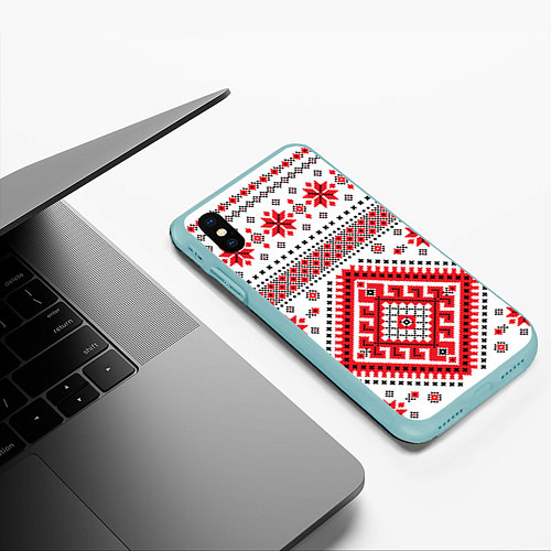 Чехол iPhone XS Max матовый Удмуртская роспись / 3D-Мятный – фото 3