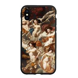 Чехол iPhone XS Max матовый Дамы и цветы классицизм, цвет: 3D-черный