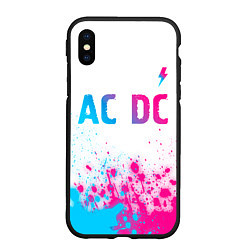 Чехол iPhone XS Max матовый AC DC neon gradient style: символ сверху, цвет: 3D-черный