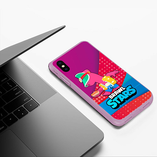 Чехол iPhone XS Max матовый Brawl Stars Doug / 3D-Сиреневый – фото 3