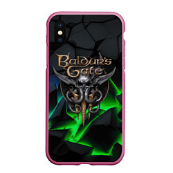 Чехол iPhone XS Max матовый Baldurs Gate 3 black blue neon, цвет: 3D-малиновый