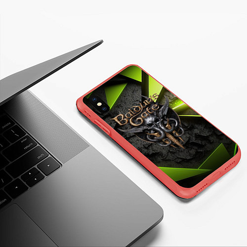 Чехол iPhone XS Max матовый Baldurs Gate 3 logo green abstract / 3D-Красный – фото 3