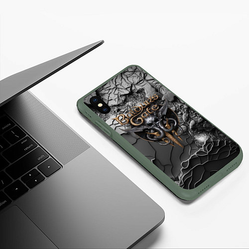 Чехол iPhone XS Max матовый Baldurs Gate 3 logo dark / 3D-Темно-зеленый – фото 3