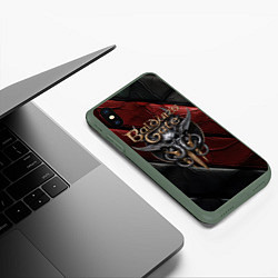 Чехол iPhone XS Max матовый Baldurs Gate 3 logo dark, цвет: 3D-темно-зеленый — фото 2