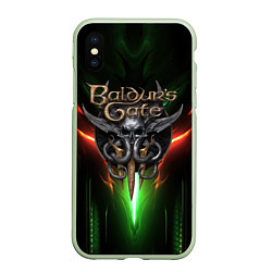 Чехол iPhone XS Max матовый Baldurs Gate 3 logo green red light, цвет: 3D-салатовый