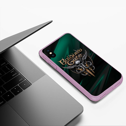 Чехол iPhone XS Max матовый Baldurs Gate 3 logo green geometry / 3D-Сиреневый – фото 3