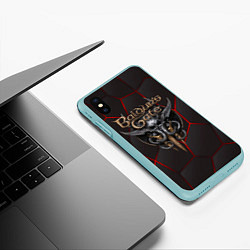 Чехол iPhone XS Max матовый Baldurs Gate 3 logo red black geometry, цвет: 3D-мятный — фото 2