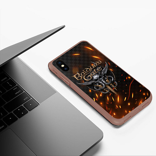 Чехол iPhone XS Max матовый Baldurs Gate 3 logo fire / 3D-Коричневый – фото 3