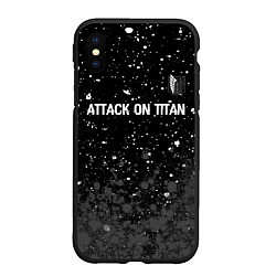 Чехол iPhone XS Max матовый Attack on Titan glitch на темном фоне: символ свер, цвет: 3D-черный