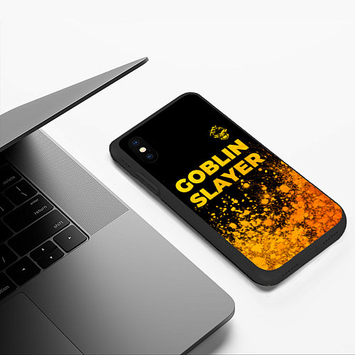 Чехол iPhone XS Max матовый Goblin Slayer - gold gradient: символ сверху / 3D-Черный – фото 3