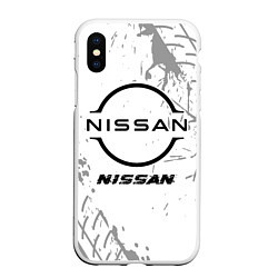 Чехол iPhone XS Max матовый Nissan speed на светлом фоне со следами шин, цвет: 3D-белый