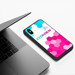 Чехол iPhone XS Max матовый Citroen neon gradient style: символ сверху, цвет: 3D-черный — фото 2