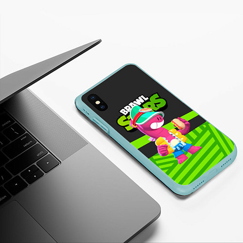 Чехол iPhone XS Max матовый Doug Brawl stars green black / 3D-Мятный – фото 3