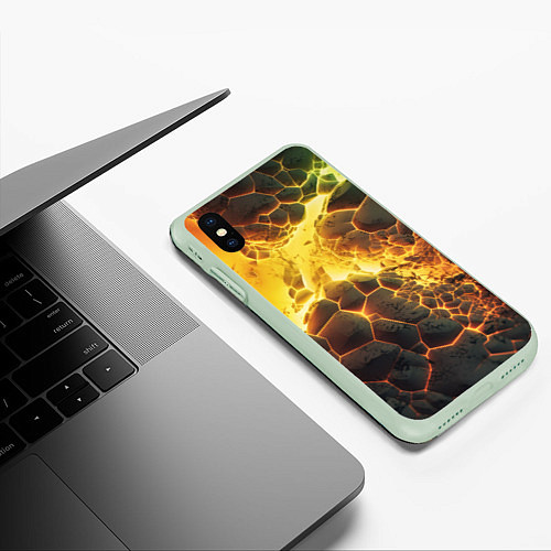 Чехол iPhone XS Max матовый Разлом плит из лавы / 3D-Салатовый – фото 3