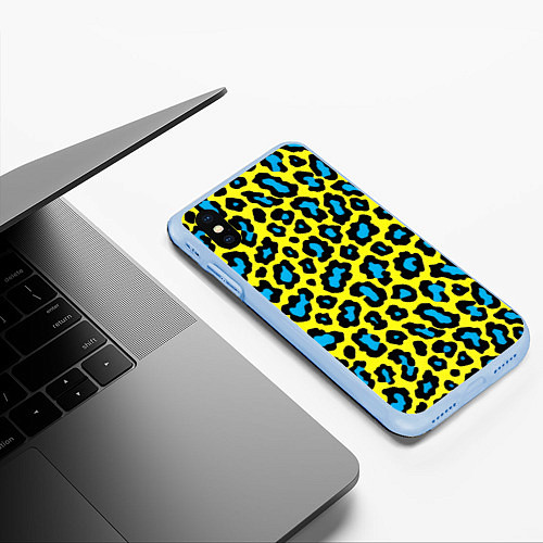 Чехол iPhone XS Max матовый Кислотный леопард паттерн / 3D-Голубой – фото 3