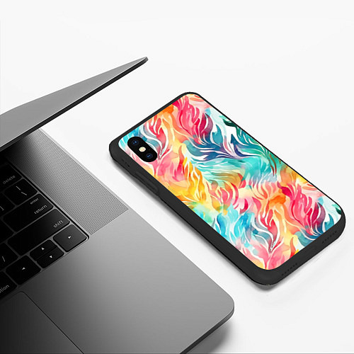 Чехол iPhone XS Max матовый Акварельные листья паттерн / 3D-Черный – фото 3