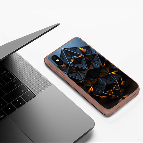 Чехол iPhone XS Max матовый Объемные кубы / 3D-Коричневый – фото 3