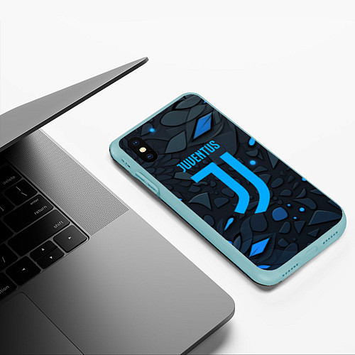 Чехол iPhone XS Max матовый Juventus blue logo / 3D-Мятный – фото 3